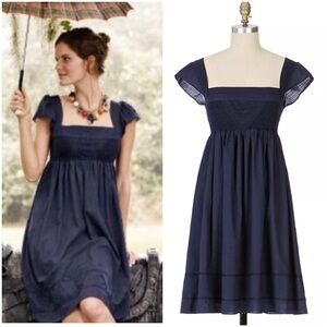 MAEVE ANTHROPOLOGIE Navy Sleeveless Dress Smocked Embroiderer